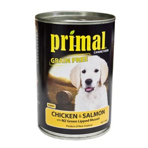 Primal-Puppy-Food-Chicken-Salmon-Vegetable-390g-Can-Outer-/-12-(60046)