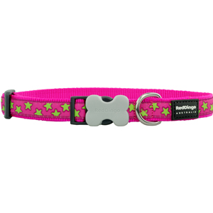 Red-Dingo-Dog-Collar-Stars-Lime-on-Hot-Pink-Small-12mm-x-20-32cm-(DIN6221)